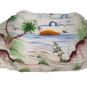 In Gear White Rayon Scarf Wrap White Tropical Beach Print